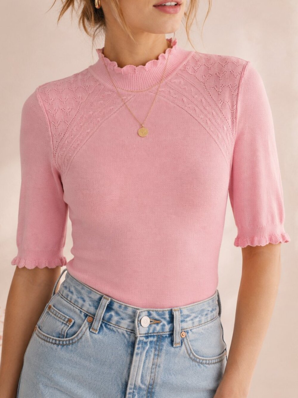 Free People Intimately Winter Warmer Knit Bodysuit Pink Mock Neck M